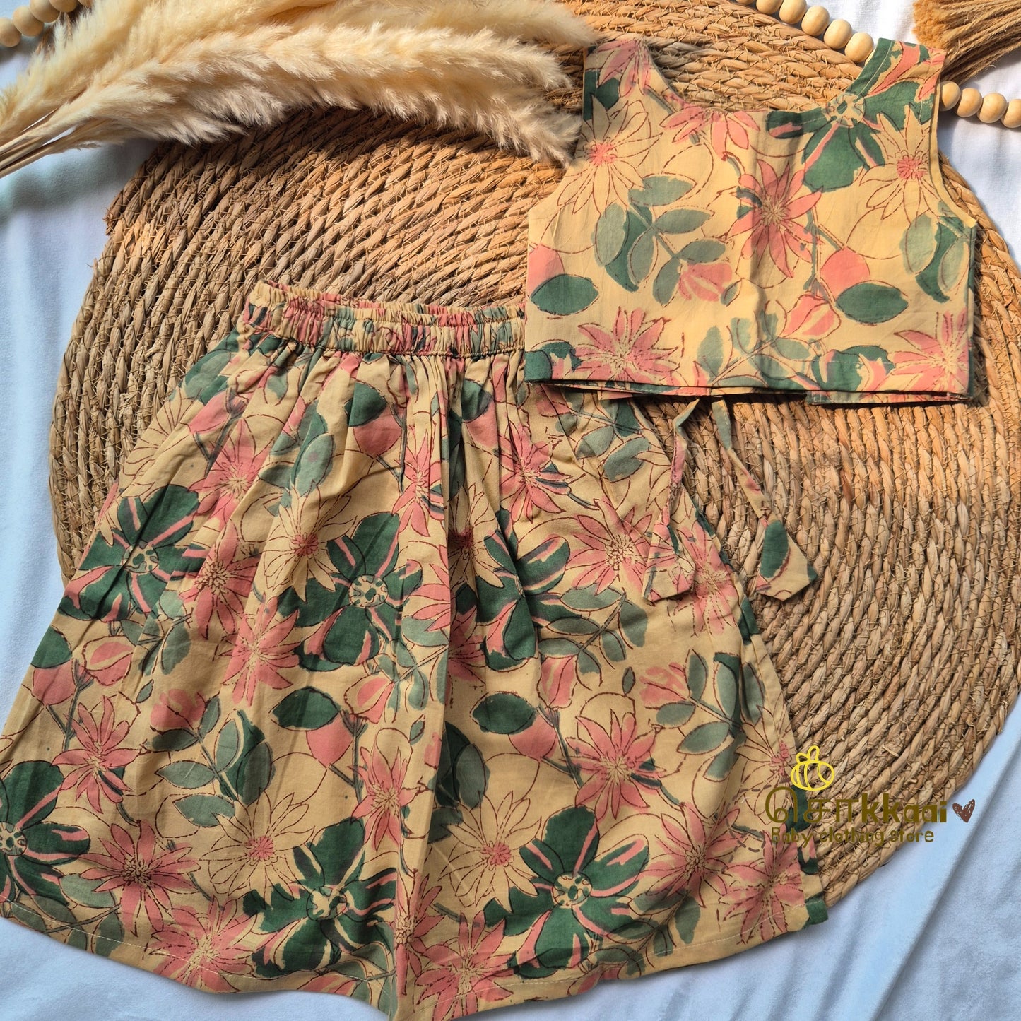 Wild floral Cotton Skirt and top for Girls (6m-4years)
