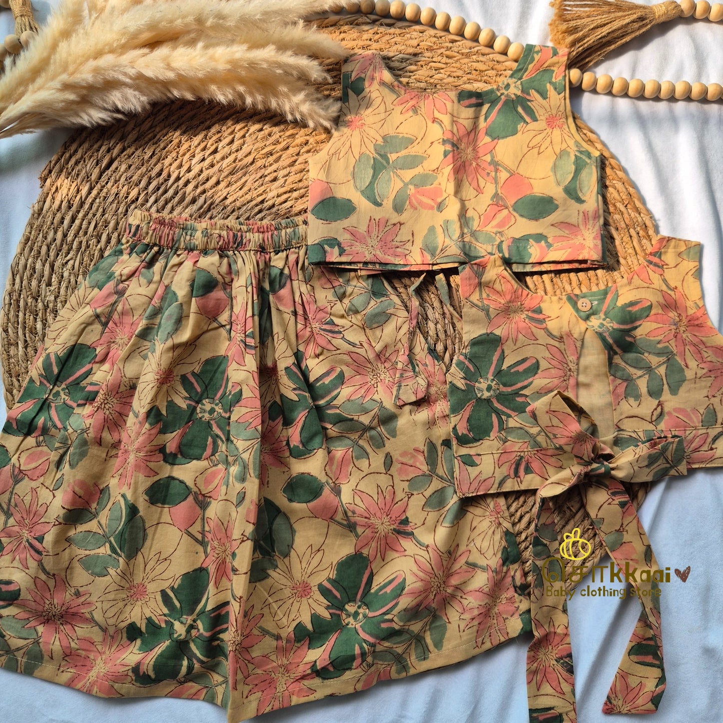 Wild floral Cotton Skirt and top for Girls (6m-4years)