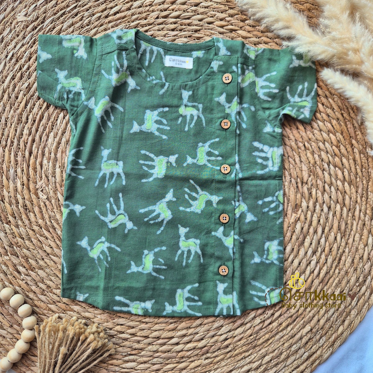 Green deer kids cotton dhoti set (0-3yrs)