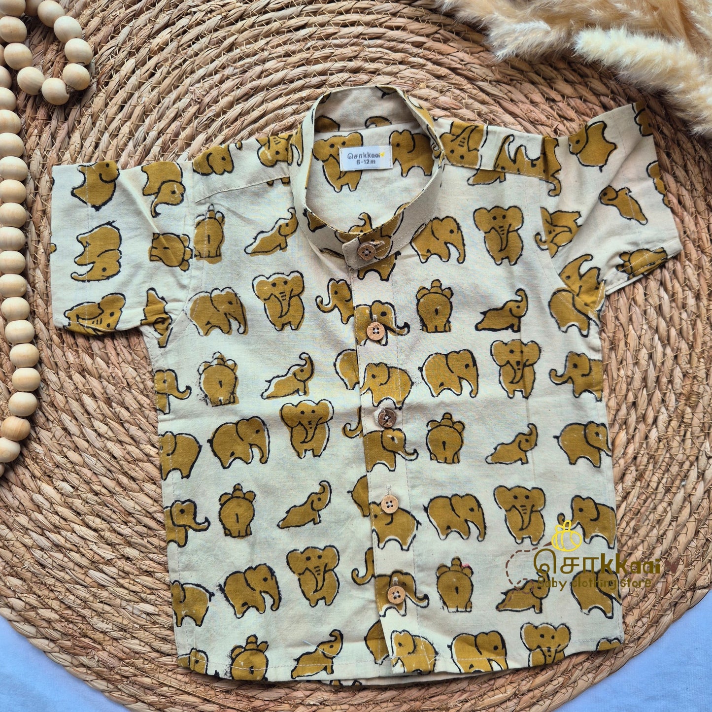 Hand block elephant cotton Kids Shirt (0 to 3years)