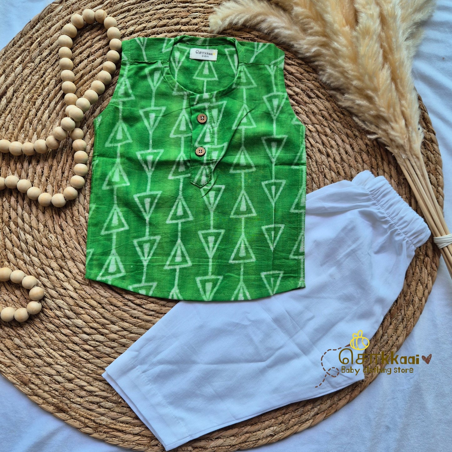 Green leaf ladder cotton kids top (0 to 3years)