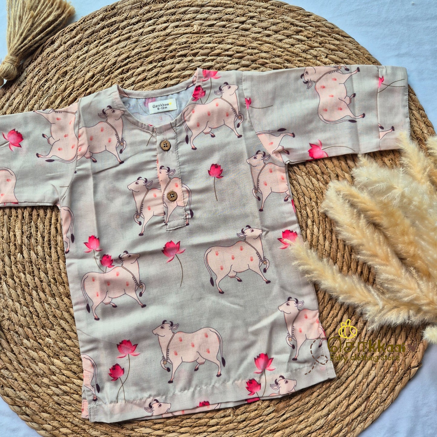 Pichwai printed Mid length kurta with elbow sleeve (0 to 6years)