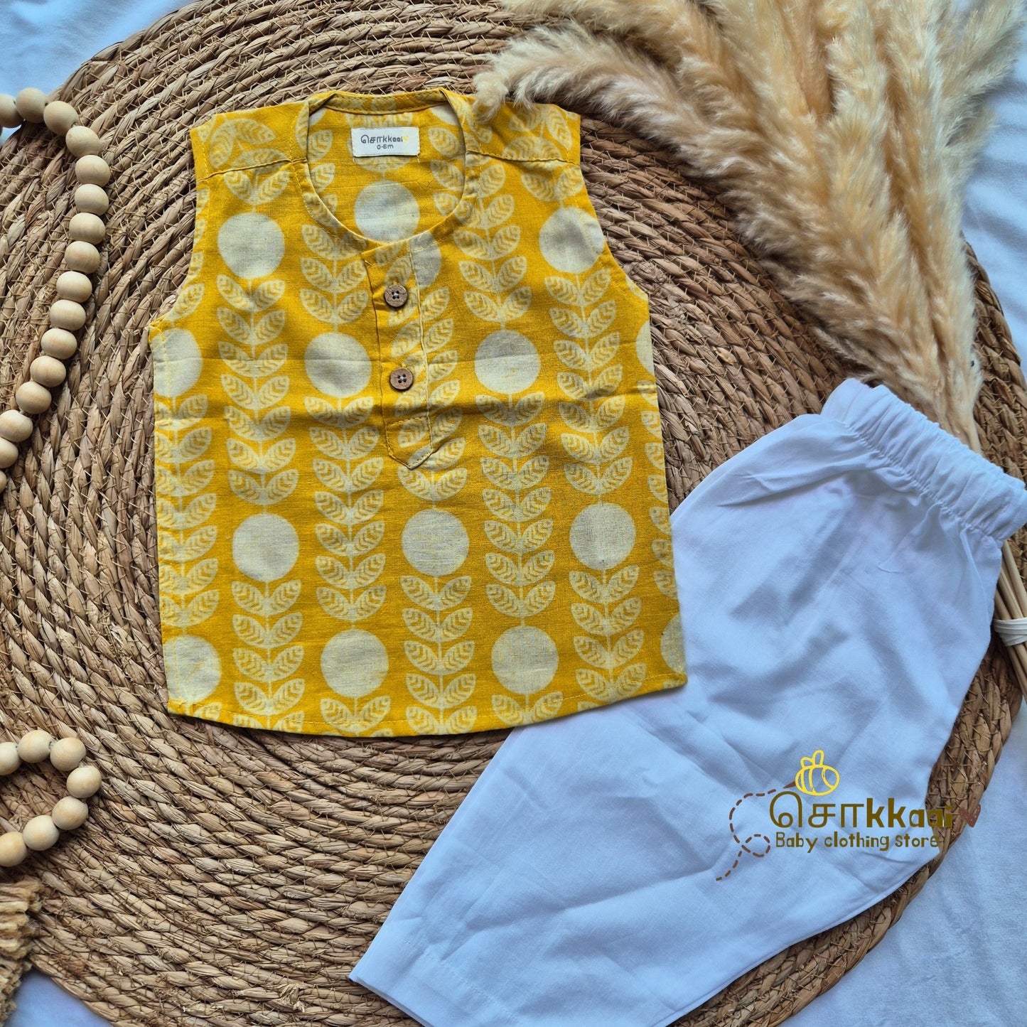 Yellow sun stem cotton kids top (0 to 3years)
