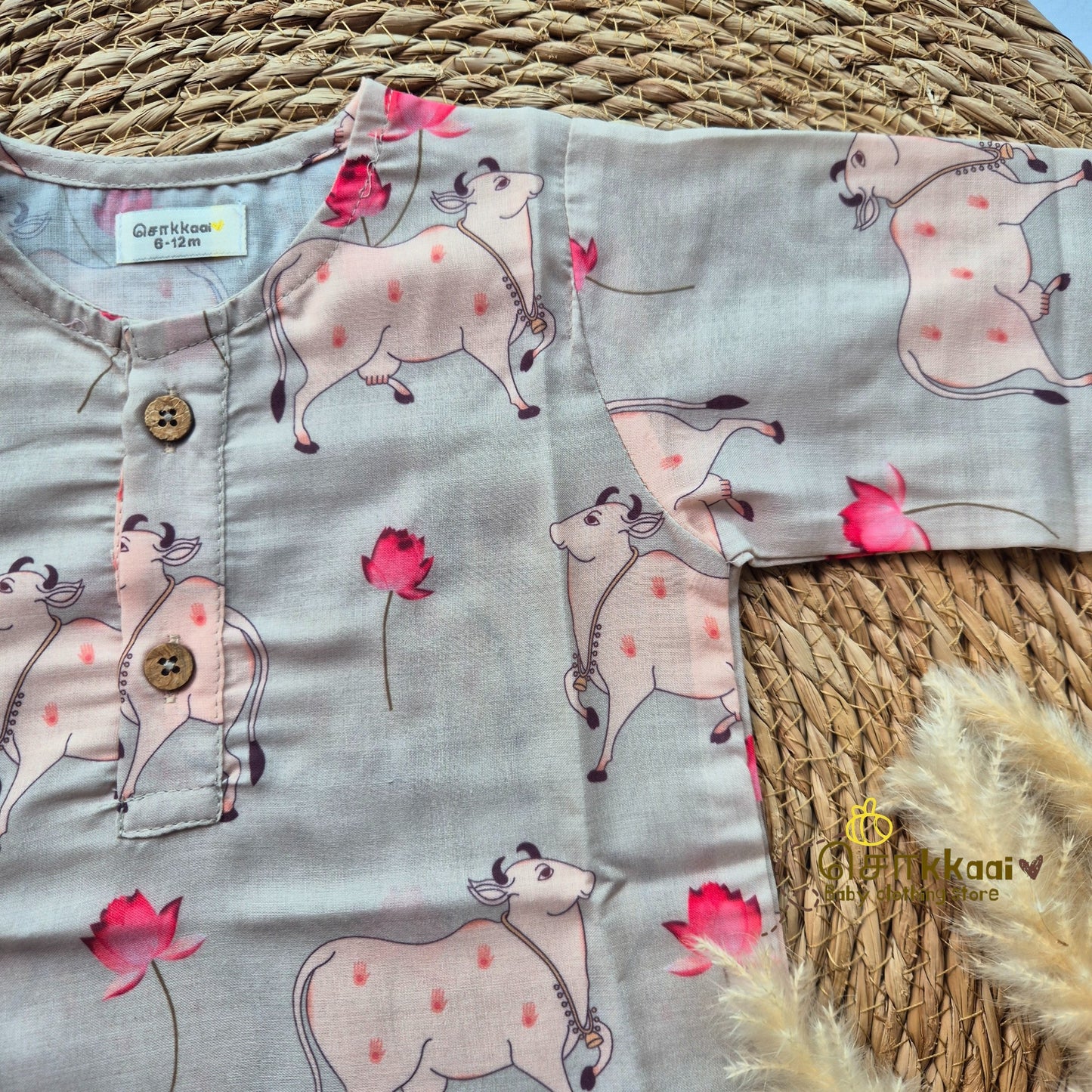 Pichwai printed Mid length kurta with elbow sleeve (0 to 6years)