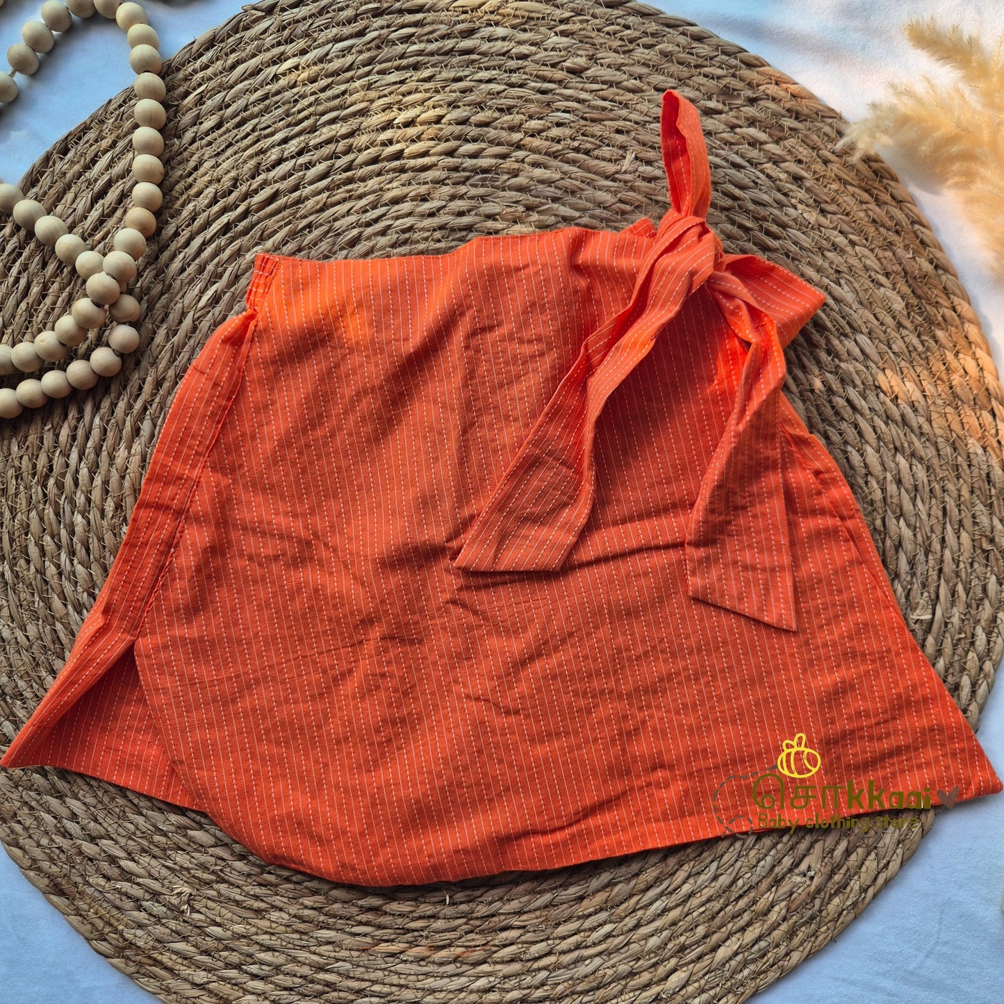 Navy floral and orange kantha cotton Skort and top for Girls (2-6years)