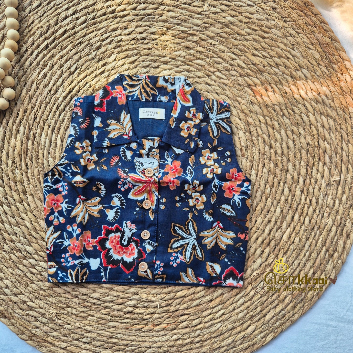 Navy floral and orange kantha cotton Skort and top for Girls (2-6years)