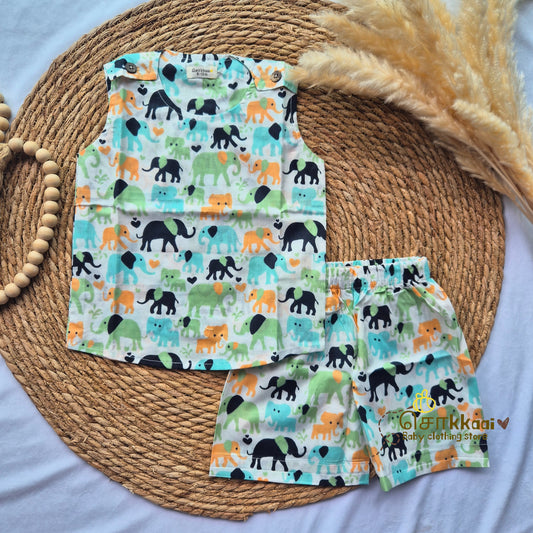 Mixed elephant cotton Coord Set (0-3years) - Unisex
