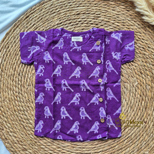 Purple parrot handblock Side Button Shirt (0-2years) - Sokkaai