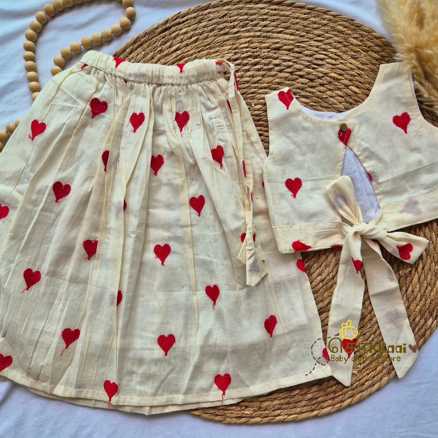 Red heart Cotton Skirt and top for Girls (1-4years) - Sokkaai