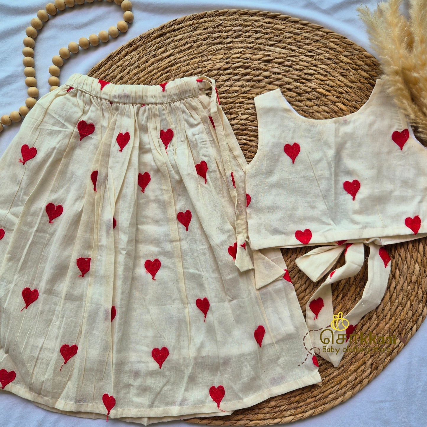 Red heart Cotton Skirt and top for Girls (1-4years) - Sokkaai