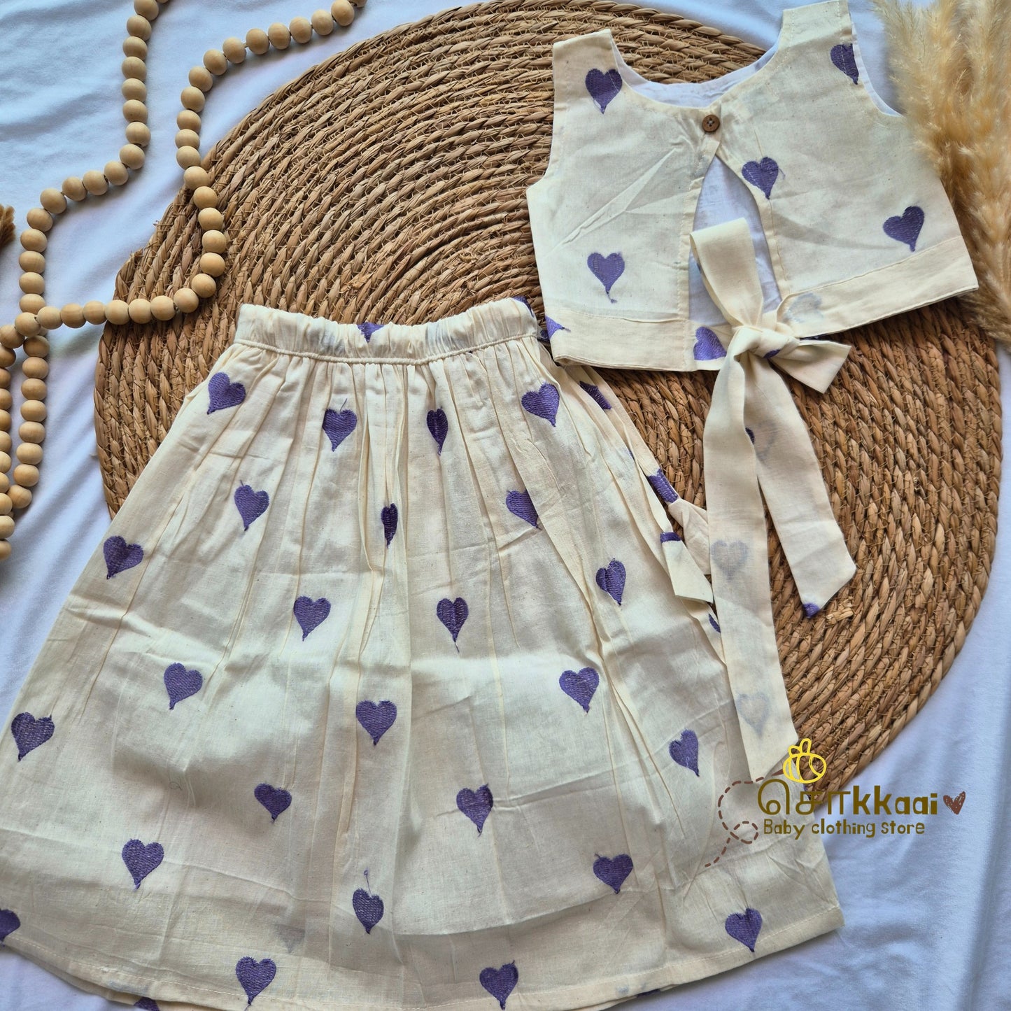 Purple heart Cotton Skirt and top for Girls (1-4years) - Sokkaai