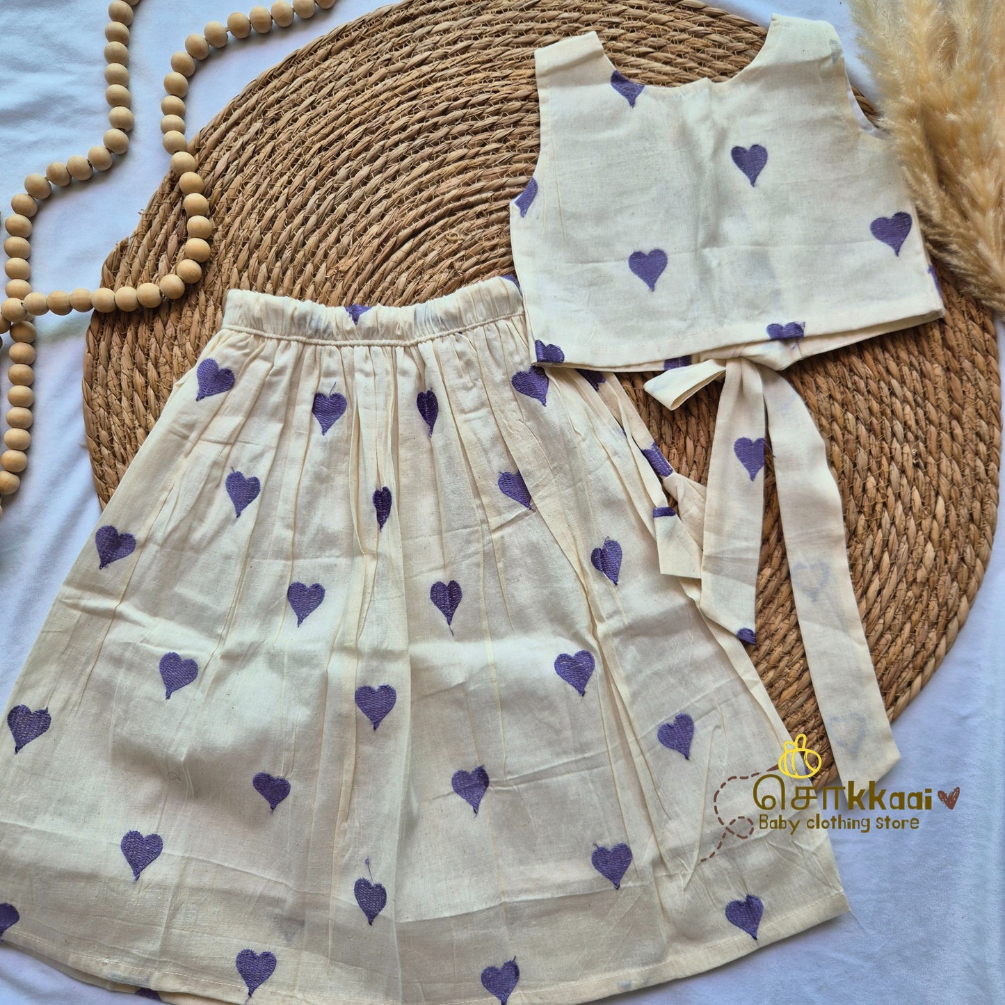 Purple heart Cotton Skirt and top for Girls (1-4years) - Sokkaai