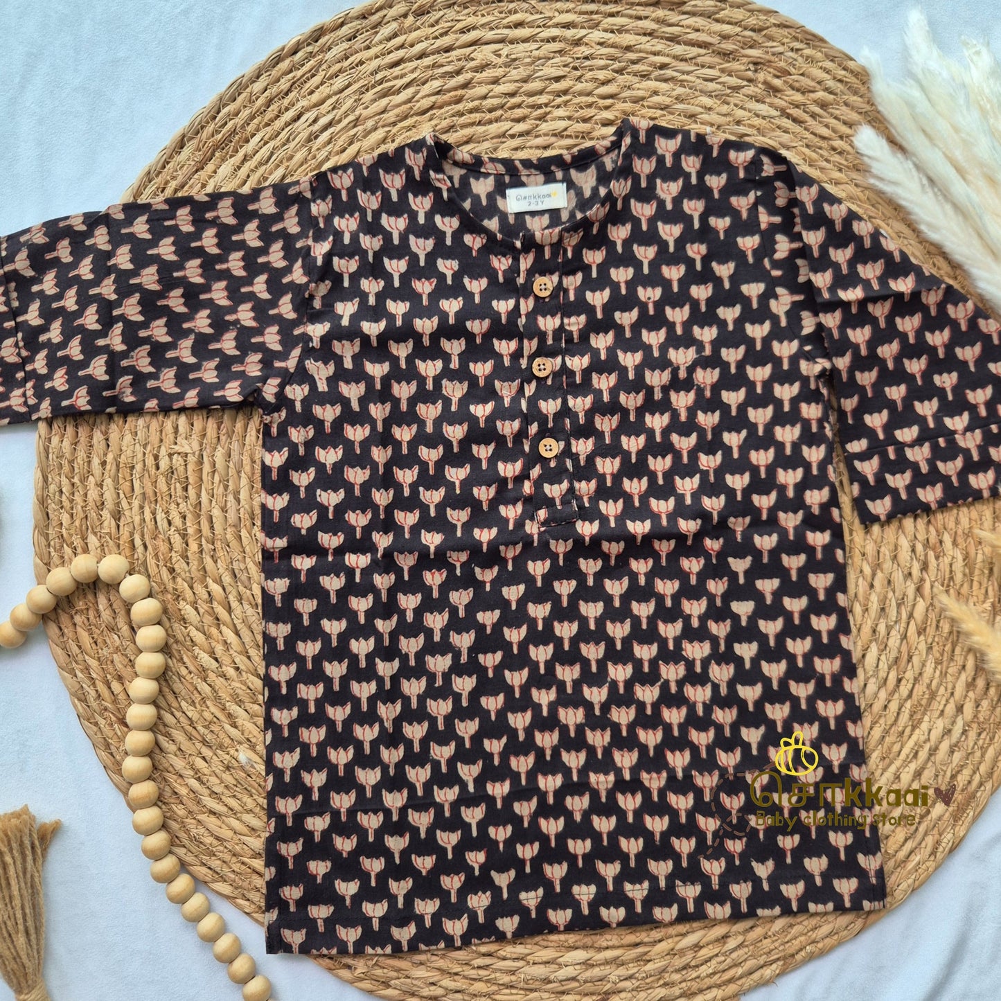 Black lotus Mid length kurta with elbow sleeve (6m-6years) Sokkaai