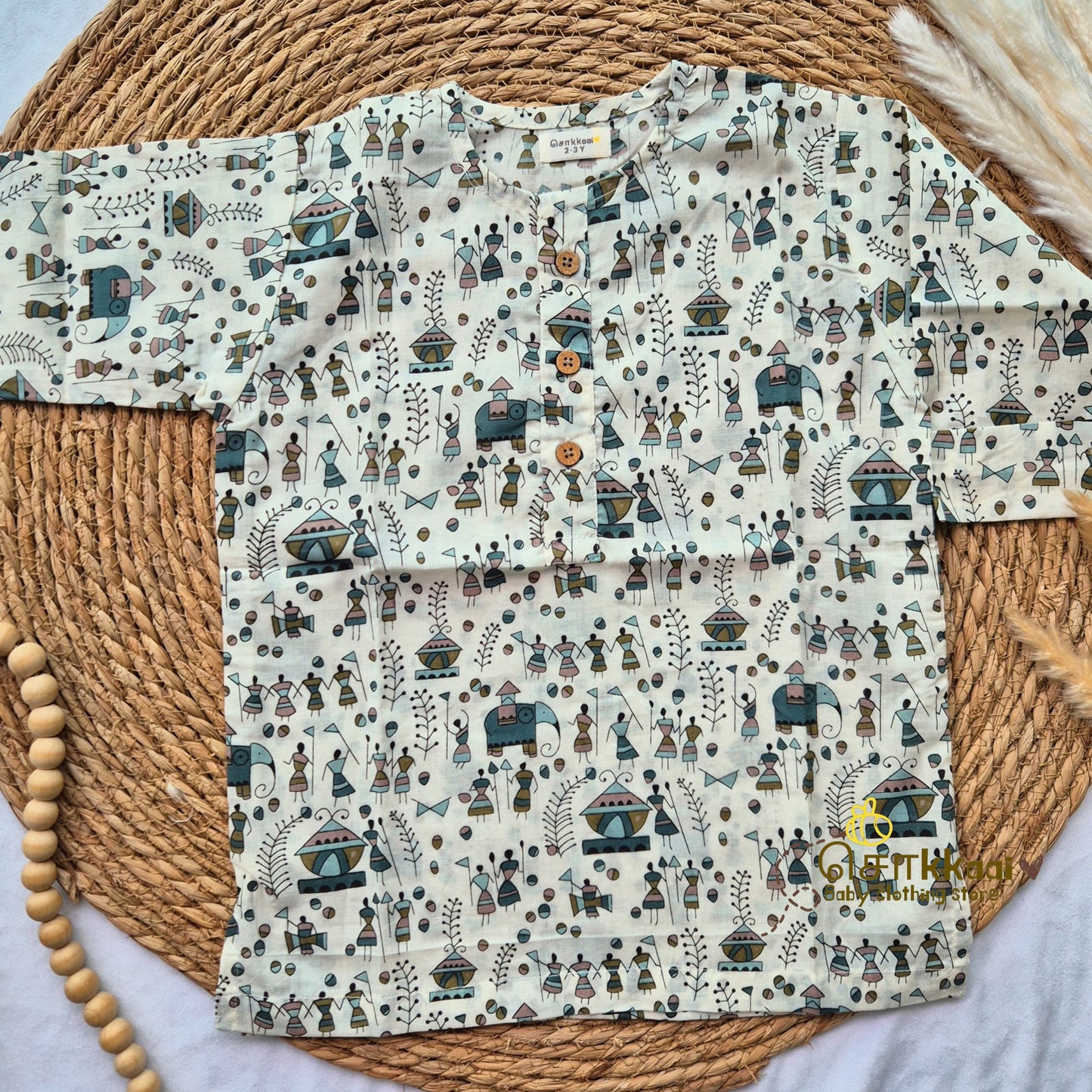 Warli festive Mid length kurta with elbow sleeve (6m-6years) Sokkaai