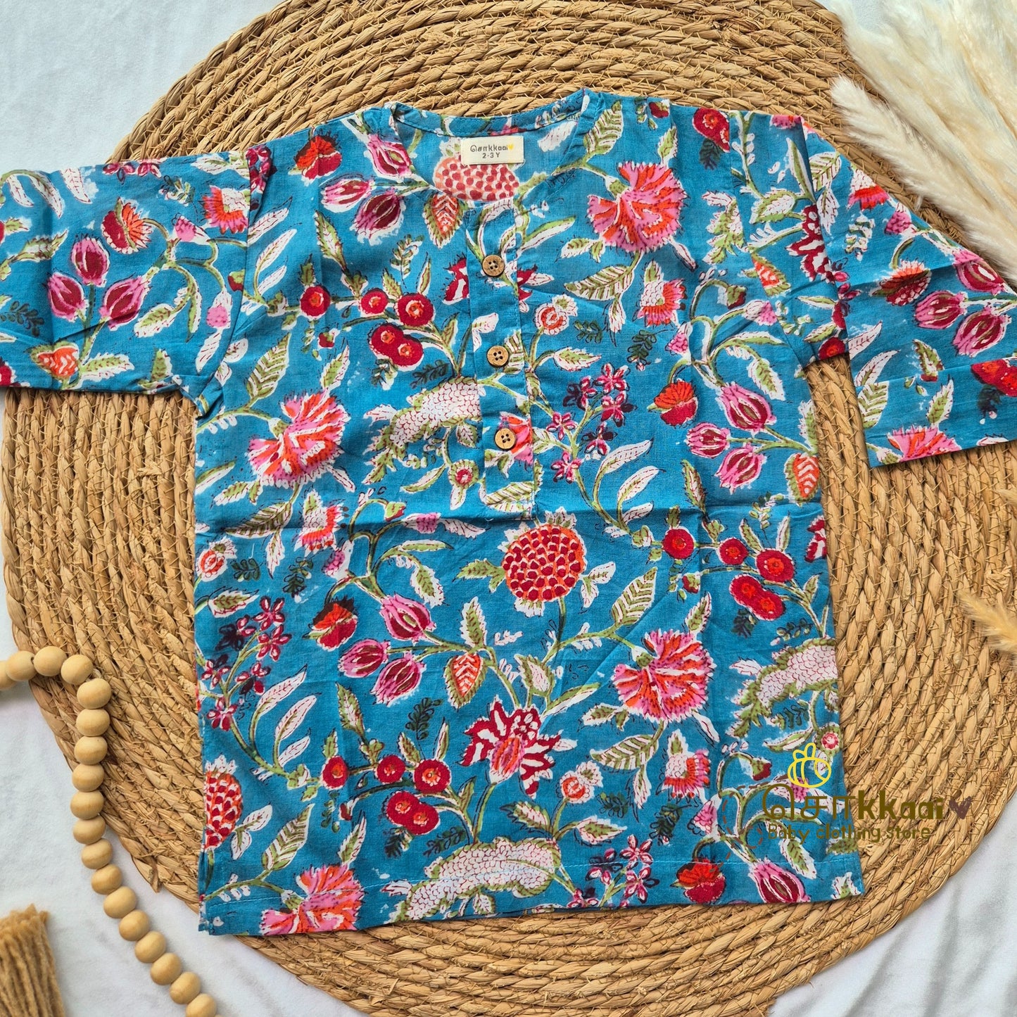 Ocean bloom Mid length kurta with elbow sleeve (6m-6years) Sokkaai