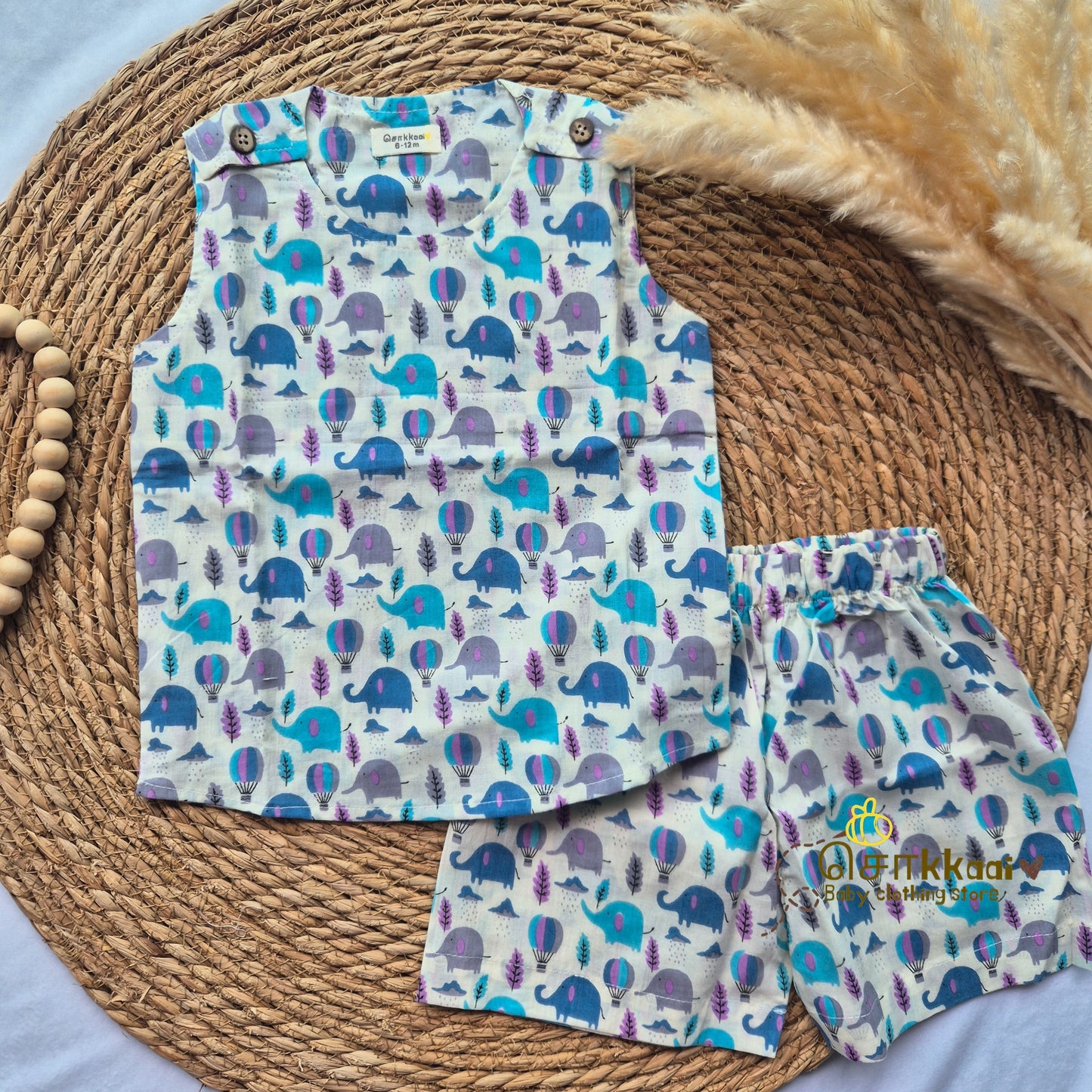 Elephant & Carnival cotton Coord Set (0-3years) - Unisex