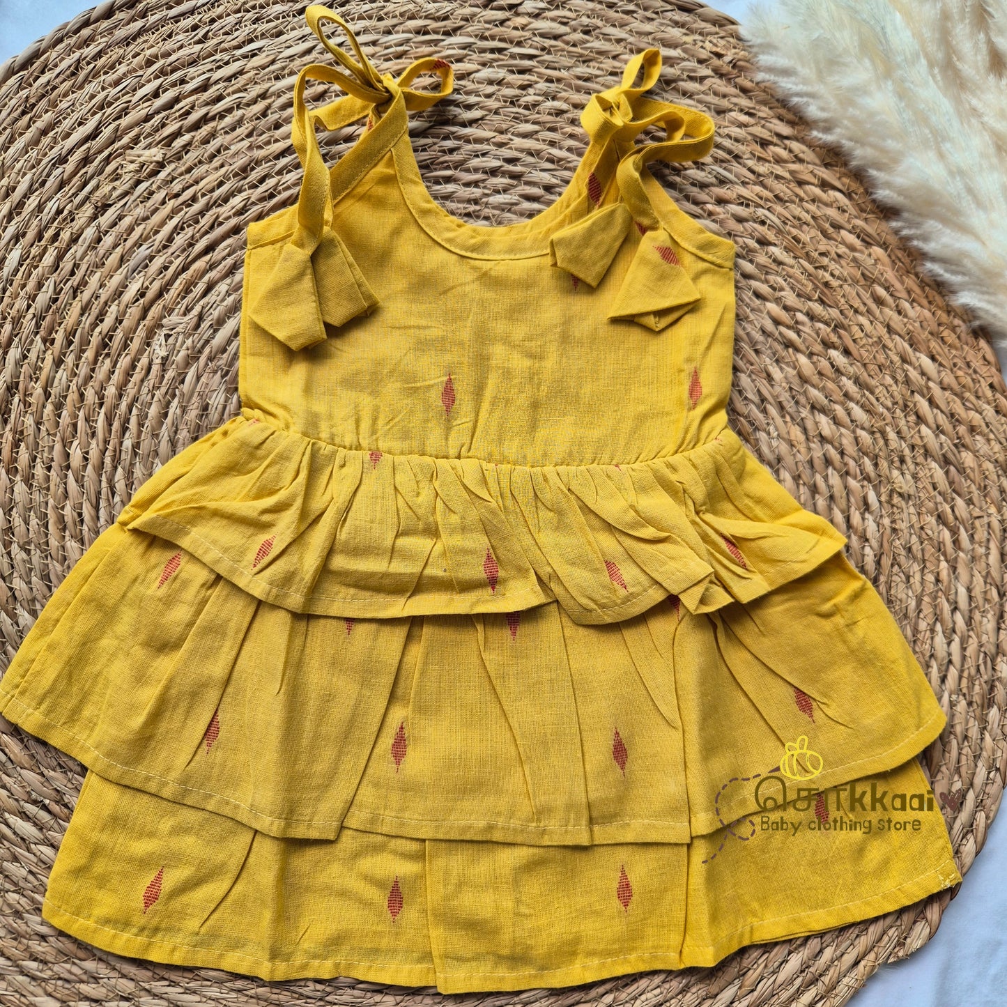 Mustard & Red - Tassel Tie Girl Frock (Newborn to 3years)