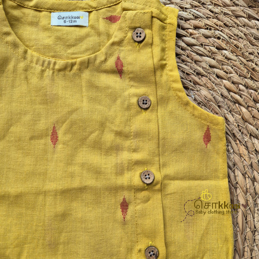 Mustard & Red side button sleeveless top (0-3years) - Sokkaai