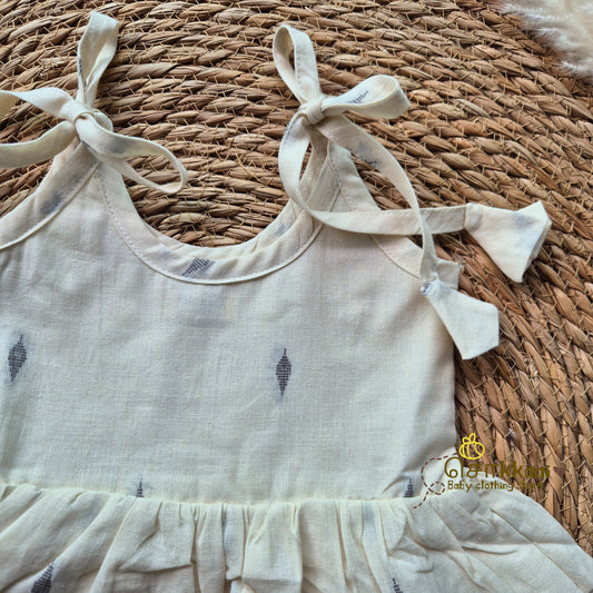 Off white & Grey - Tassel Tie Girl Frock (Newborn to 3years)
