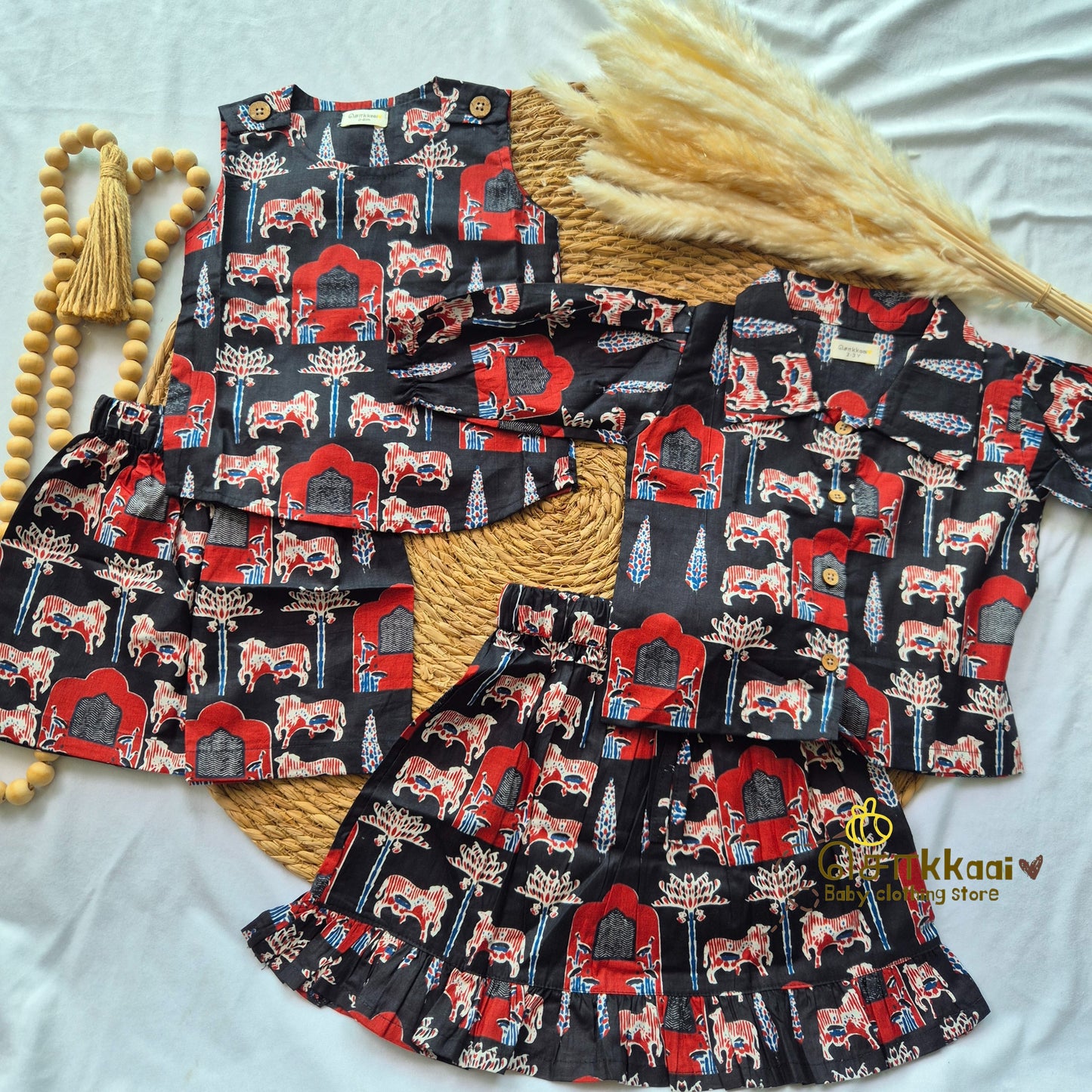 Black pichwai cotton skirt and top (2-5years)