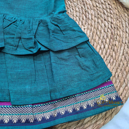 Emerald green with navy Tassel tie frock - (0-3years) Sokkaai