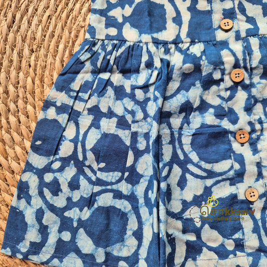 Indigo floral - Centre Button Girl Frock (Newborn to 3years)