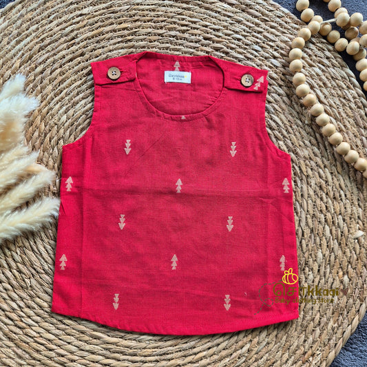 Red Arrow Handloom Cotton Shoulder Button top(0-3years) - Sokkaai