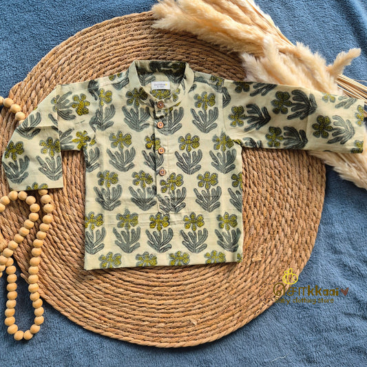 Olive Leaf Natural Dyed Cotton Short Kurta (6m-6years) - Sokkaai