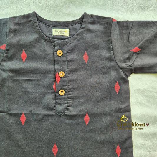 Black & Red Diamond block print mid length kurta with elbow sleeve (0-6years) Sokkaai