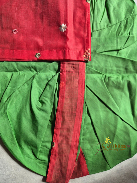 Coral Bloom Mul Chanderi Kids Dhoti Set (1-5yrs) - Sokkaai