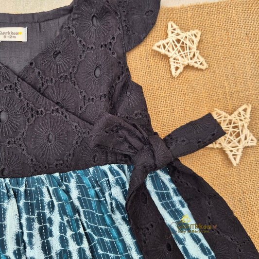 Midnight Tide Overlap Flared Girl Frock (0-3years) - Sokkaai