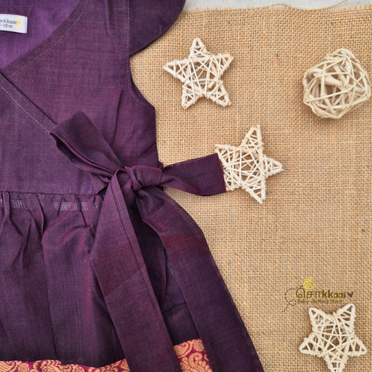 Royal Brown Overlap Flared Girl Frock (0-3years) - Sokkaai