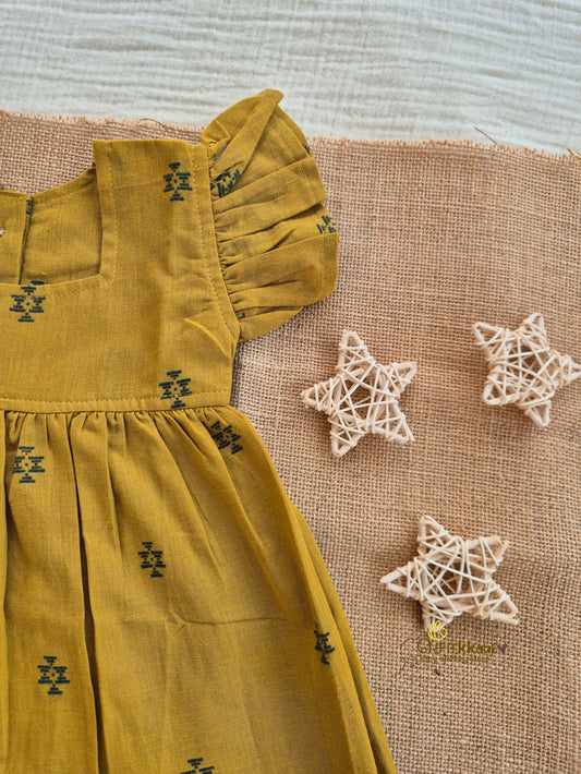 Mustard Grove Frill Sleeve Box Neck Frock (1-5years) - Sokkaai