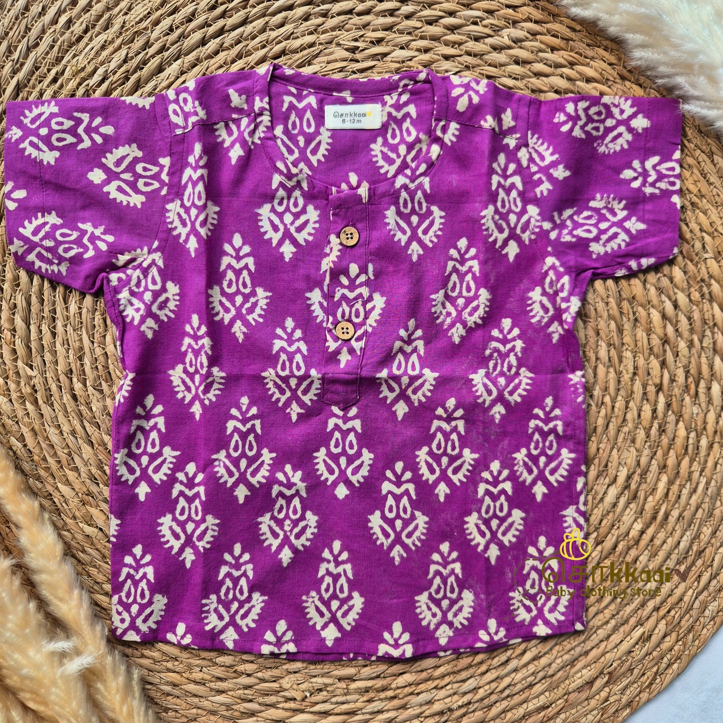 Purple block Cotton Kids Short Kurta (6m-5yrs) - Sokkaai
