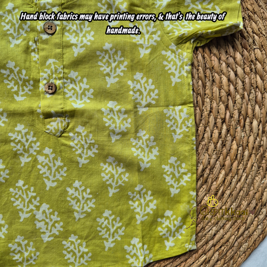 Light green block Cotton Kids Short Kurta (6m-5yrs) - Sokkaai