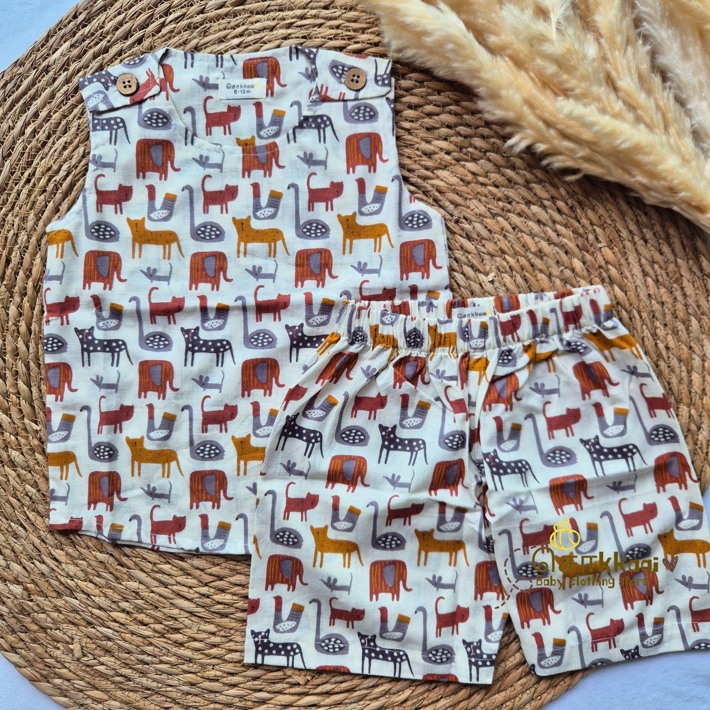 Mixed animal earthy tone Cotton Unisex Coord Set (0-3years) - Sokkaai