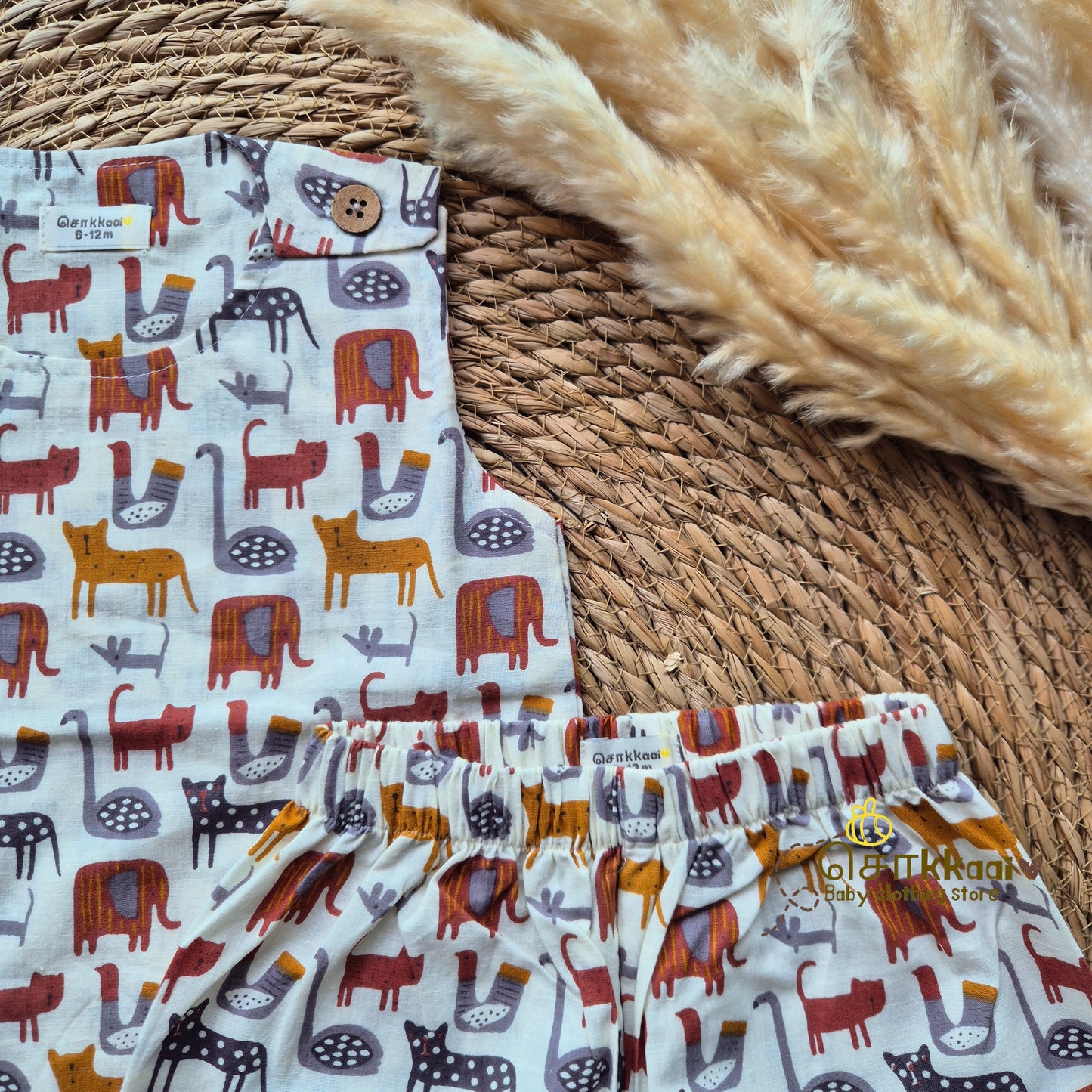 Mixed animal earthy tone Cotton Unisex Coord Set (0-3years) - Sokkaai