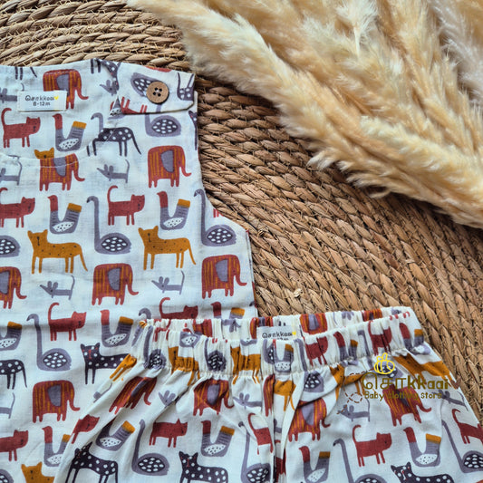Mixed animal earthy tone Cotton Unisex Coord Set (0-3years) - Sokkaai