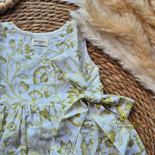 Lime blossom Overlap Flared Girl Frock - (0-3years) - Sokkaai