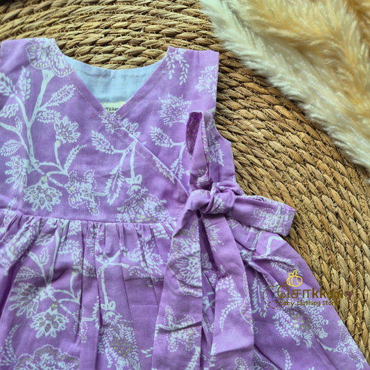Lilac garden Overlap Flared Girl Frock (0-3years) - Sokkaai