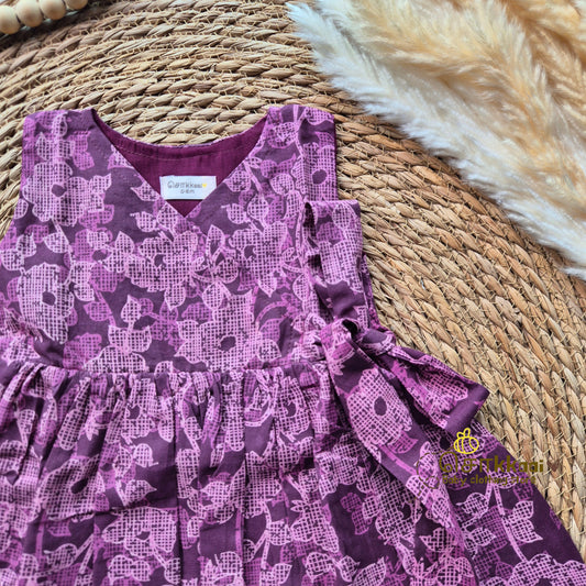 Wine blossom Overlap Flared Girl Frock (0-3years) - Sokkaai