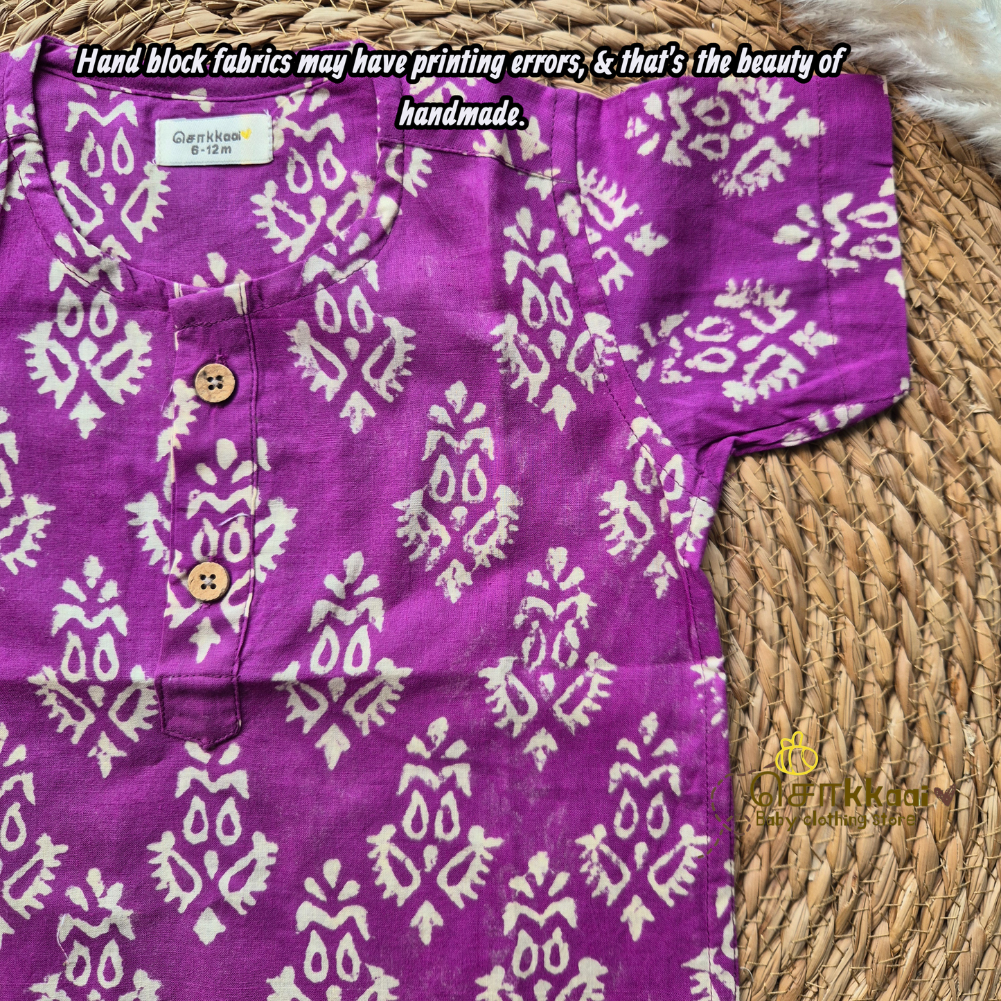 Purple block Cotton Kids Short Kurta (6m-5yrs) - Sokkaai