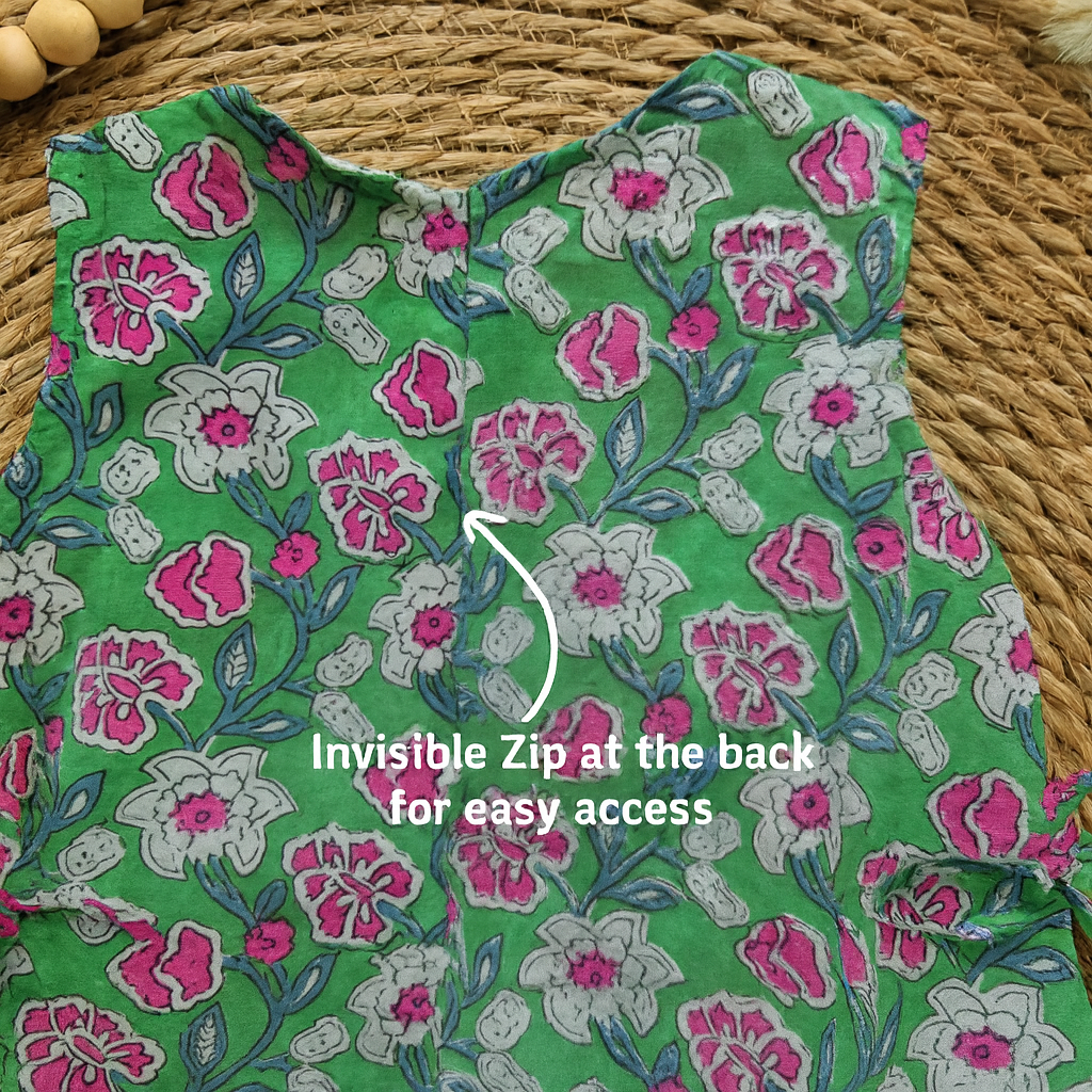 Green glaze and Rose Cotton kurti-pattiyala set for Girls (1-5years)