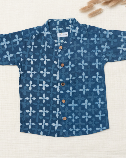 Indigo Petals Mandarin Collar Kids Shirt (0-6yrs) - Son