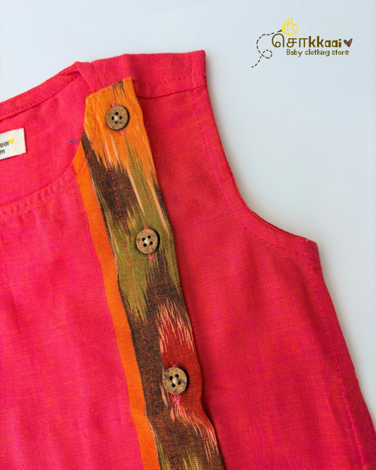 Peach Ikkat Weave Cotton Side Button Jablas (NB-5years) - Sokkaai