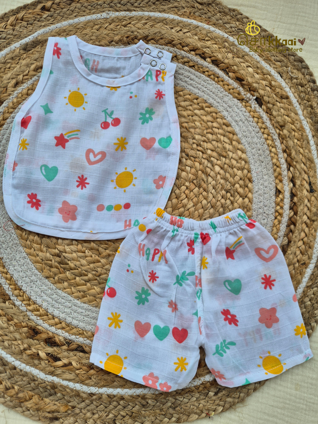 Soft Muslin Shoulder Open Coord set (NB-6m) - Sokkaai
