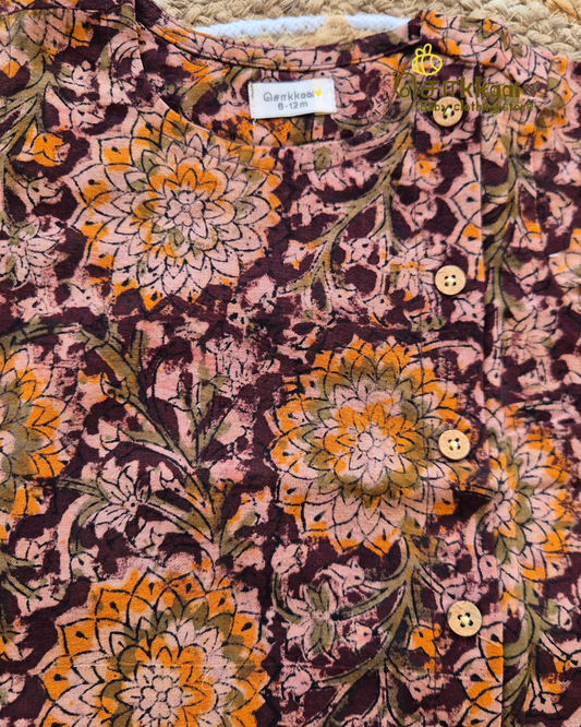 Earthy Kalamkari Top & Olive Green Dhoti Set (NB-5yrs) - Sokkaai