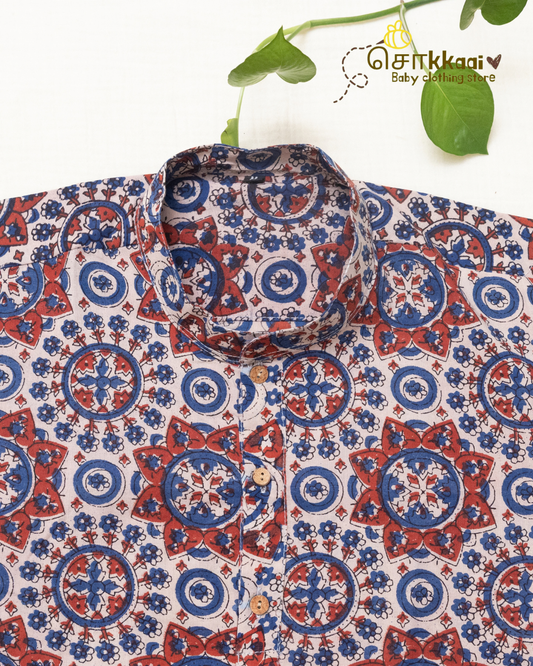 Indigo Pottery Printed Mandarin Collar Men Kurta (M-XXL) - Dad