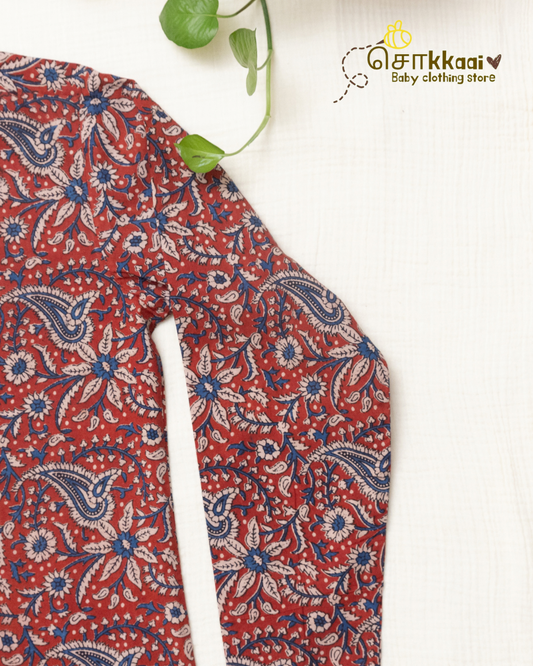 Coral Red Paisley Mandarin Collar Men Kurta (M-XXL) - Dad