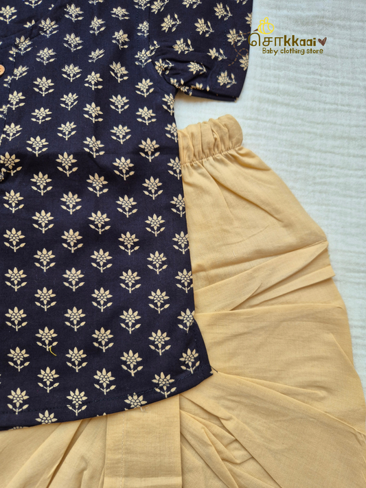 Black Flora Cotton Kids Dhoti Set (NB-5yrs) - Sokkaai